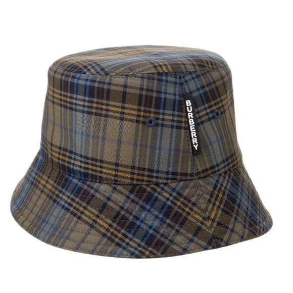 New Burberry Authentic Plaid Check Blue Nylon Bucket Hat Unisex NWT main image 12